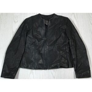 John Paul Richard Leather Jacket Women's 12 Black Genuine Full Zip Moto Goth